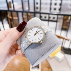 Micheal Kors Pyper |Nữ Giới |Vàng Gold |Dây Da Trắng Họa Tiết Logo |Máy Pin (Quartz) |Size 32mm