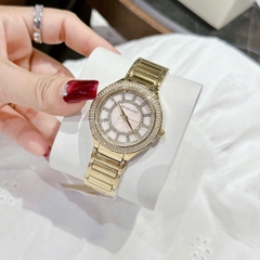 Micheal Kors Kerry |Nữ Giới |Mặt Khảm Trai Hồng |Dây Kim Loại Vàng Gold |Máy Pin (Quartz) |Size 36mm