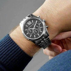 Michael Kors Lexington |Nam Giới |Mặt Đen |Dây Kim Loại Silver |Máy Pin |Size Lớn 45mm