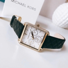 Michael Kors Mặt Vuông Đính Đá |Nữ Giới |Chronograph |Dây Da Đen |Máy Pin (Quartz) |Size 32x32mm