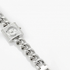 Michael Kors Mini Lock |Nữ Giới |Trắng Bạc |Mặt Vuông MK |Dây Mắt Xích |Máy Pin |Size Nhỏ 25mm