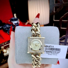 Michael Kors Mini Lock |Nữ Giới |Vàng Gold |Mặt Vuông MK |Dây Mắt Xích |Máy Pin |Size Nhỏ 25mm