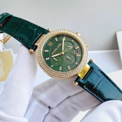 Micheal Kors Parker 6 Kim |Nữ Giới |Đính Đá |Dây Da Xanh Lá |Máy Pin (Quartz) |Size 39mm