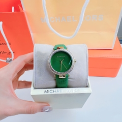 Michael Kors Parker Mini |Nữ Giới |Đính Đá |Dây Da Xanh Lá |Máy Pin (Quartz) |Size 33mm