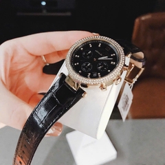 Micheal Kors Parker |Nữ Giới |Đính Đá Vàng Gold |Dây Da Màu Đen |Máy Pin (Quartz) |Size 39mm