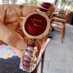 Michael Kors Parker |Nữ Giới |Rose Gold |Dây Kim Loại Mix Acetate Đỏ |Máy Pin |Size Lớn 39mm