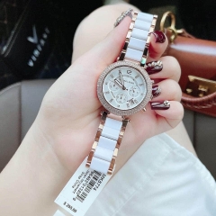 Michael Kors Parker |Nữ Giới |Rose Gold |Dây Kim Loại Mix Acetate Trắng |Máy Pin |Size Lớn 39mm