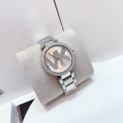 Michael Kors Parker |Nữ Giới |Trắng Silver |Đính Đá MK |Dây Kim Loại |Máy Pin |Size Lớn 39mm