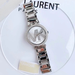 Michael Kors Parker |Nữ Giới |Trắng Silver |Đính Đá MK |Dây Kim Loại |Máy Pin |Size Lớn 39mm