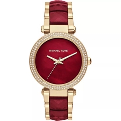 Michael Kors Parker |Nữ Giới |Vàng Gold |Dây Kim Loại Mix Acetate Đỏ |Máy Pin |Size Lớn 39mm