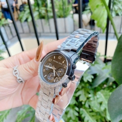 Michael Kors Runway Pave |Unisex |Đính Đá |Dây Kim Loại Đen |Máy Pin (Quartz) |Size Lớn 38mm
