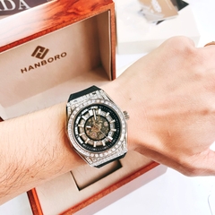 Hanboro Hạt Đá Pha Lê |Nam Giới |Mặt Tròn |Dây Cao Su |Máy Cơ (Tự Động) |Size 42mm