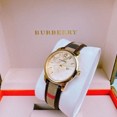 Burberry The Classic Round |Nữ Giới |Vàng Gold |Dây Vải Bọc Da Nâu |Máy Pin (Quartz) |Size 32mm