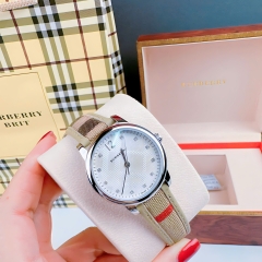 Burberry The Classic |Nữ Giới |Mặt Trắng |Đính Đá |Dây Vải Bọc Da Nude |Máy Pin (Quartz) |Size 32mm