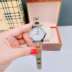 Burberry The Classic |Nữ Giới |Mặt Trắng |Đính Đá |Dây Vải Bọc Da Nude |Máy Pin (Quartz) |Size 32mm