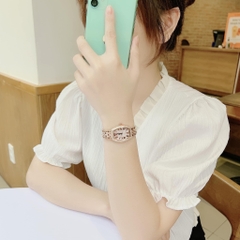 Davena Số La Mã |Nữ Giới |Full Đá Rose Gold |Dây Kim Loại |Máy Pin (Quartz) |Size Nhỏ 30x32mm