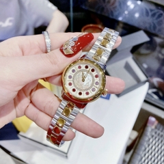 Fendi IShine |Nữ Giới |Mặt Tròn |Đính Diamond Đỏ |Dây Kim Loại Demi Vàng |Máy Pin (Quartz) |Size 33mm