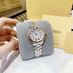 Fendi IShine |Nữ Giới |Mặt Tròn |Đính Diamond Đỏ |Dây Kim Loại Demi Rose |Máy Pin (Quartz) |Size 33mm