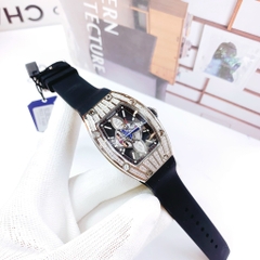 Hanboro Nữ Mặt Oval Đen Cỏ 4 Lá |Nữ Giới |Dây Cao Su |Máy Pin (Máy Quartz) |Size 32x45mm