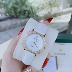Rolex Cellini |Nữ Giới |Mặt Vuông |Đính Đá |Dây Da Trắng |Máy Pin (Máy Quartz) |Size 33mm