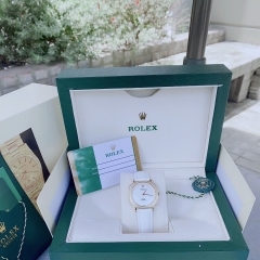 Rolex Cellini |Nữ Giới |Mặt Vuông |Đính Đá |Dây Da Trắng |Máy Pin (Máy Quartz) |Size 33mm