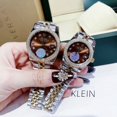 Rolex Đính Đá |Cặp Đôi |Mặt Nâu |Dây Kim Loại Demi Vàng Gold |Máy Cơ (Automatic) |Size 41x31mm