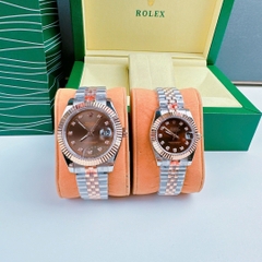 Rolex Niềng Khía |Cặp Đôi |Mặt Nâu |Dây Kim Loại Demi Rose Gold |Máy Pin (Máy Quartz) |Size 41x31mm