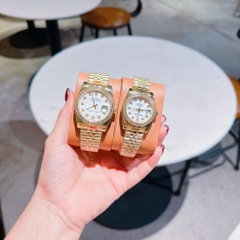 Rolex Đính Đá |Cặp Đôi |Mặt Trắng |Dây Kim Loại Vàng Gold |Máy Pin (Máy Quartz) |Size 36x31mm