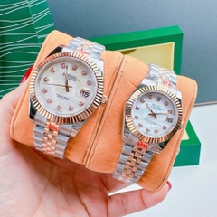 Rolex Niềng Khía |Cặp Đôi |Mặt Trắng |Dây Kim Loại Demi Rose Gold |Máy Pin (Máy Quartz) |Size 41x31mm