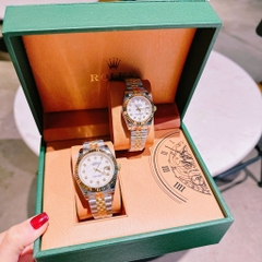 Rolex Niềng Khía |Cặp Đôi |Mặt Trắng |Dây Kim Loại Demi Vàng Gold |Máy Pin (Máy Quartz) |Size 41x31mm