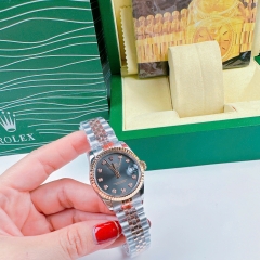 Rolex Niềng Khía |Nữ Giới |Mặt Đen |Dây Kim Loại Demi Rose |Máy Pin (Máy Quartz) |Size 31mm