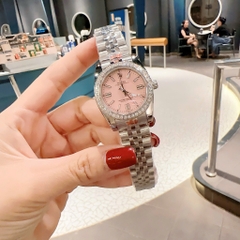 Rolex Đính Đá |Nữ Giới |Mặt Hồng |Dây Kim Loại Trắng Silver |Máy Pin (Máy Quartz) |Size 31mm
