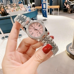 Rolex Đính Đá |Nữ Giới |Mặt Hồng |Dây Kim Loại Trắng Silver |Máy Pin (Máy Quartz) |Size 31mm