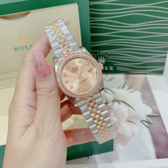 Rolex Đính Đá |Nữ Giới |Mặt Hồng Trà |Dây Kim Loại Demi Rose |Máy Cơ (Automatic) |Size 36mm