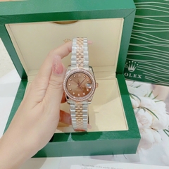 Rolex Đính Đá |Nữ Giới |Mặt Nâu |Dây Kim Loại Demi Rose |Máy Cơ (Automatic) |Size 36mm