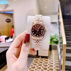 Rolex Date Just |Nữ Giới |Mặt Nâu |Niềng Khía |Dây Kim Loại Rose Gold |Máy Pin (Máy Quartz) |Size 31mm