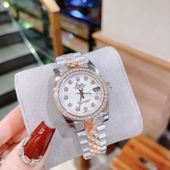 Rolex Date Just |Nữ Giới |Mặt Trắng |Đính Đá |Dây Kim Loại Demi Rose |Máy Pin (Máy Quartz) |Size 31mm