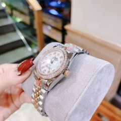 Rolex Date Just |Nữ Giới |Mặt Trắng |Đính Đá |Dây Kim Loại Demi Rose |Máy Pin (Máy Quartz) |Size 31mm