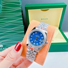 Rolex Đính Đá |Nữ Giới |Mặt Xanh Dương |Dây Kim Loại Silver |Máy Pin (Máy Quartz) |Size 31mm