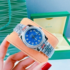 Rolex Đính Đá |Nữ Giới |Mặt Xanh Dương |Dây Kim Loại Silver |Máy Pin (Máy Quartz) |Size 31mm