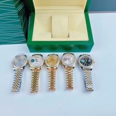 Rolex 2 Lịch |Nam Giới |Mặt Đen |Đính Đá |Dây Kim Loại Demi Vàng |Máy Cơ (Automatic) |Size 41mm