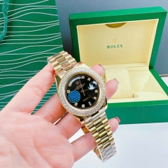 Rolex 2 Lịch |Nam Giới |Mặt Đen |Đính Đá |Dây Kim Loại Vàng Gold |Máy Cơ (Automatic) |Size 41mm