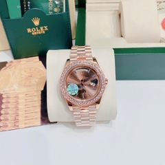 Rolex 2 Lịch |Nam Giới |Mặt Nâu |Đính Đá |Dây Kim Loại Rose Gold |Máy Cơ (Automatic) |Size 41mm