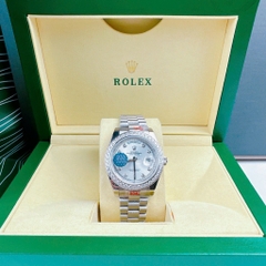Rolex 2 Lịch |Nam Giới |Mặt Trắng |Đính Đá |Dây Kim Loại Silver |Máy Cơ (Automatic) |Size 41mm