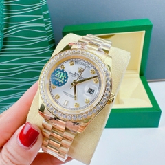 Rolex 2 Lịch |Nam Giới |Mặt Trắng |Đính Đá |Dây Kim Loại Vàng Gold |Máy Cơ (Automatic) |Size 41mm