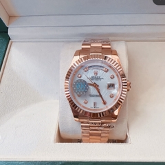 Rolex 2 Lịch |Nam Giới |Mặt Trắng |Niềng Khía |Dây Kim Loại Rose Gold |Máy Cơ (Automatic) |Size 41mm