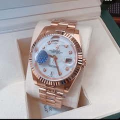 Rolex 2 Lịch |Nam Giới |Mặt Trắng |Niềng Khía |Dây Kim Loại Rose Gold |Máy Cơ (Automatic) |Size 41mm