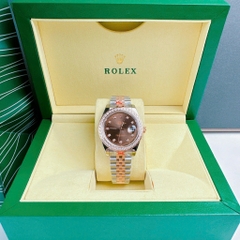 Rolex Đính Đá |Nam Giới |Mặt Nâu |Dây Kim Loại Demi Rose |Máy Pin (Máy Quartz) |Size 41mm
