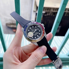 Rolex Submariner |Nam Giới |Đính Đá 7 Màu |Dây Silicone Đen |Máy Cơ (Automatic) |Size 41mm