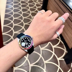 Rolex Submariner |Nam Giới |Đính Đá 7 Màu |Dây Silicone Đen |Máy Cơ (Automatic) |Size 41mm